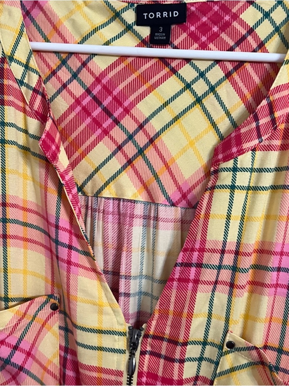 torrid dress plaid Pink and Yellow Zip-Front shirt dress 3x spring summer - Picture 5 of 10